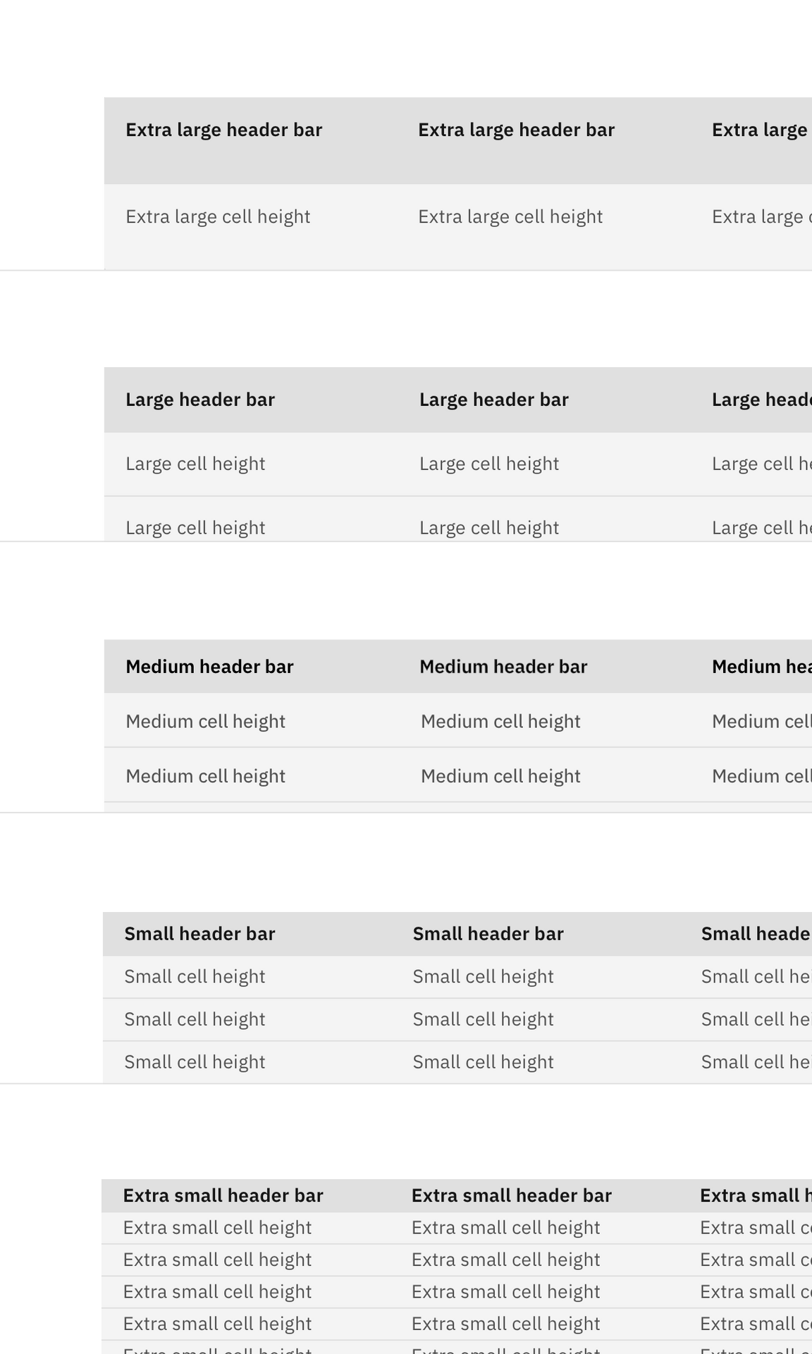 data table size